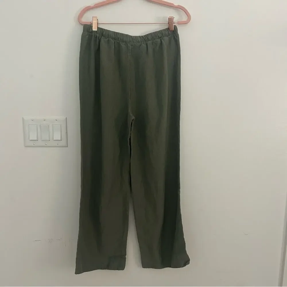 Yarn & Sea Olive Green Linen Blend Wide Leg Pants Women’s Medium